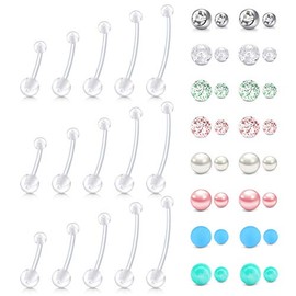 MODRSA Plastic Pregnancy Belly Button Rings Long Bar Navel Rings for Maternity Sport Pregnant Women Flexible Bioplast Clear Belly Piercing Retainer Different Length bar 6-32mm