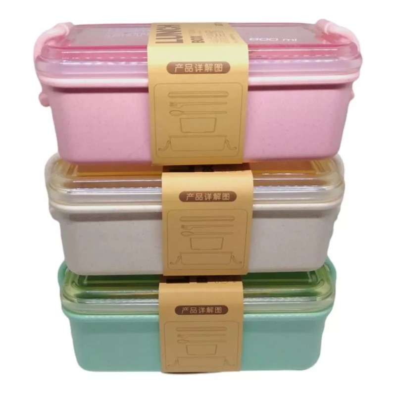 CL Lunch Box 800ml Material Fibra De Trigo Con Cubiertos