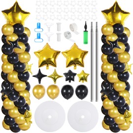 Gejoy 110 Pcs Balloons Column Stand Kit Adjustable Tower Stand from 1.4 to 6.6 ft with Bases for 50th Birthday Graduation Wedding Baby Shower Holiday Party (Black Gold)