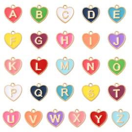 Stiesy 52Pcs Letter Charms for Jewellery Making Initial A-Z Alphabet Heart Charm Bulk Capital Letter Enamel Pendants for Jewelry Bracelets Necklaces Making DIY Crafts