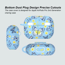 AGAOSH Intended for Airpods Pro 2nd Generation Case Cover Compatible with Cute Blue Butterfly Flowers Print Soft Silicone Cove,Decor Designed with Butterfly Wings,Cute Blue Butterfly