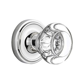 Nostalgic Warehouse Classic Rosette with Round Clear Crystal Glass Knob, Privacy - 2.375", Bright Chrome