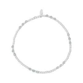 Silverly Sterling Silver Jade Bead Stretch Bracelet - Stackable Small Ball Beaded Elastic Bracelets for Women - Round Pale Green Gemstone Jewellery - Simple Boho March Birthstone Gift in 925 Silver