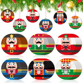 Soulchen 36 Pcs Christmas Nutcracker Wooden Ornaments Round Wood Hanging Decoration Set for Christmas Tree Hanging Wood Crafts Holiday Decor Party Decor Xmas Party Supplies