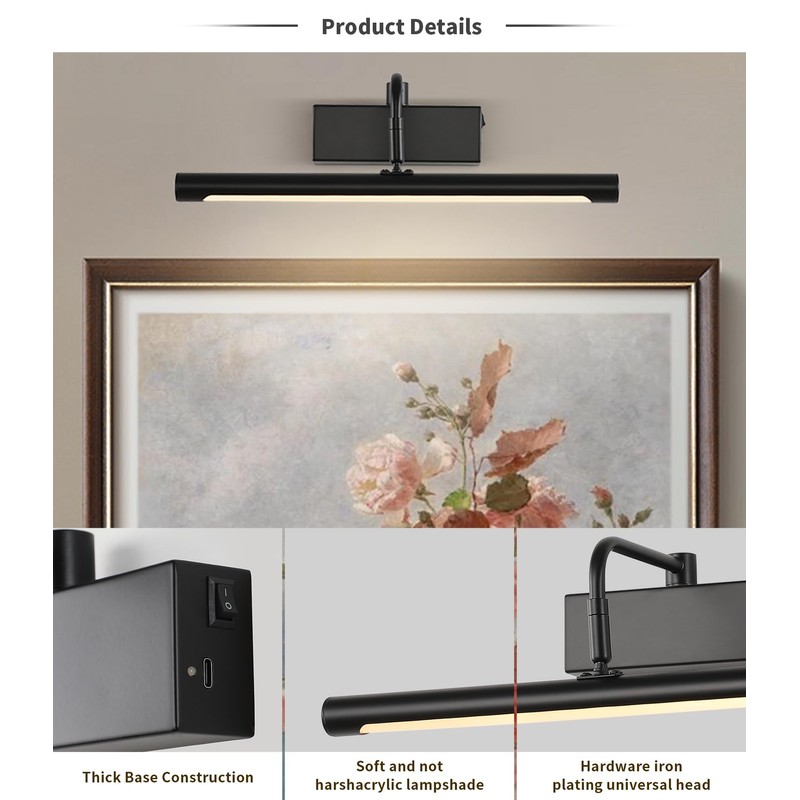 Joosenhouse Wireless Picture Light Battery Operate Library Light 15Inch 5000mAh