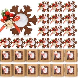 Threlaco 24 Pcs Christmas Wood Candle Holders Bulk Snowflake Tealight Candle Table Centerpiece Church Candle Holders Christmas Candle Favors Souvenirs for Guest Christmas Home Weeding Decor (Dark)