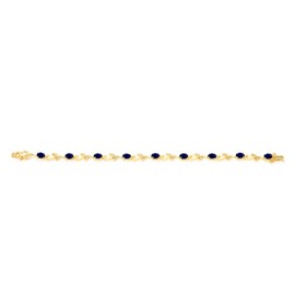 Gem Stone King 18K Yellow Gold Plated Silver 5.08 Ct Oval Sapphire Diamond Greek Vine 7 Inch Women's Tennis Bracelet