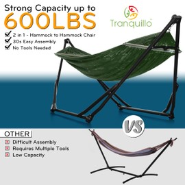 Tranquillo UniGen Hammock/Hammock with Stand for Outside, Double Hammock for 2 Persons Foldable Portable Hammock Stand 600 lbs Capacity/Portable Hammock with Stand Foldable, Moss Green