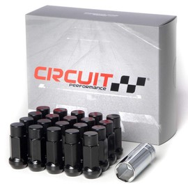 Circuit Performance Forged Steel Extended Hex Lug Nut for Aftermarket Wheels: 1/2"-20 Black - 20 Piece Set + Tool