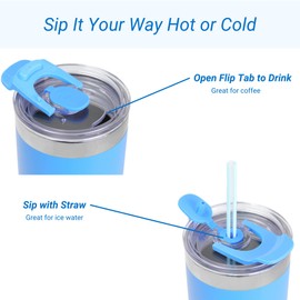 Drinco - Vaso de acero inoxidable de 20 onzas, taza aislada al aspiradora de doble pared con tapa, 2 popotes, para bebidas frías y calientes (20 onzas, azul real, 20 onzas)