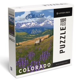 Lantern Press 1000 Piece Jigsaw Puzzle, Telluride, Colorado, Elk and Flowers