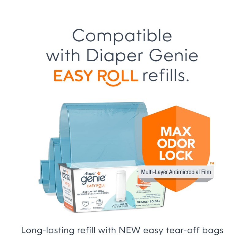 Diaper Genie Signature Pail (Grey) Includes 1 Easy Roll Refill