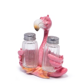 Hodao Flamingo Figurines Decorations with Salt and Pepper Shaker Flamingo Set with Holder Figurines for Summer Beach Bar and Tropical Kitchen Decor Table Decorations for Home Gifts