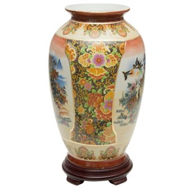 Red Lantern 14" Satsuma Peacock Porcelain Tung Chi Vase, Multicolor