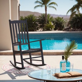 Greesum Outdoor Rocking Chair, Acacia High Back Oversized All-Weather Lounge Rocker with 320 lbs of Support for Patio, Garden, Deck, Porch,Black