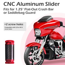 GZICMA Crash Bar Sliders CNC Carbon Fiber 1.25" Decorative Wheels Rotatable End Caps for Front Engine Guard Rear Saddlebag Guard (Red)