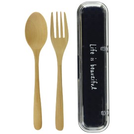 Showa 77181 Wooden Cutlery Set, Gingham Check, Navy, Case L/B