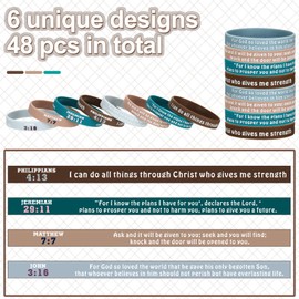 48 Piezas Pulseras con Versículos Bíblicos Pulseras de Escrituras Cristianas Pulseras Religiosas de Goma Pulseras de Silicona con Versículos de Biblia Pulseras Inspiradoras de Fe, Esperanza, Creencia