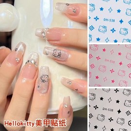 [Overseas] Kitty Nail Sticker Nail Kitty Sticker Kt Cat Nail Sticker Mesh Popular Pink Blue Halloween Kitty Cat Free Size/Dh-538 Kt Cat [ Laser Gold] 50ea