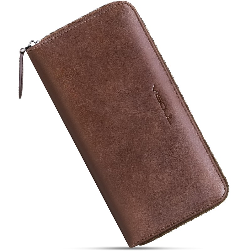 VISOUL Long Wallet Genuine Leather Men's Leather 12 Card Slots