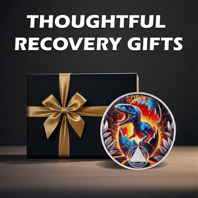 Leafence Sober Coin for Reborn Raptor Sobriety Chip Dinosaur Recovery