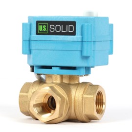 U.S. Solid 1/2" 3 Way Brass Motorized Ball Valve with Manual Function, T Type Water Shutoff Valve, AC/DC 9-24V, NOT for Drinking Water