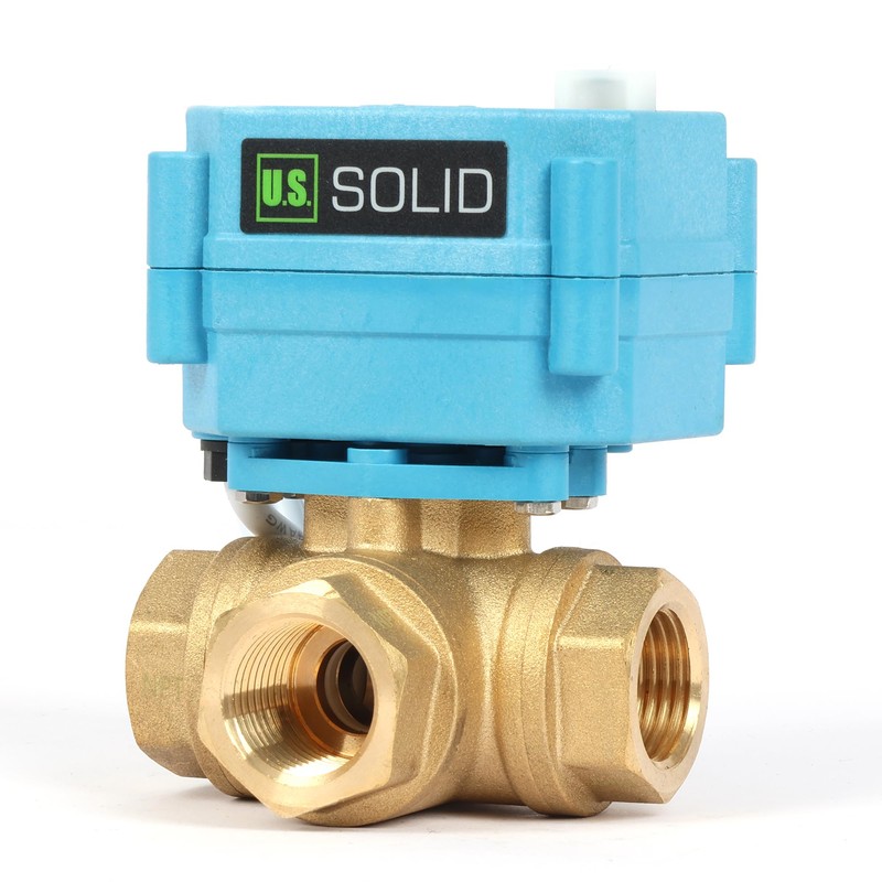 U.S. Solid 1/2" 3 Way Brass Motorized Ball Valve with