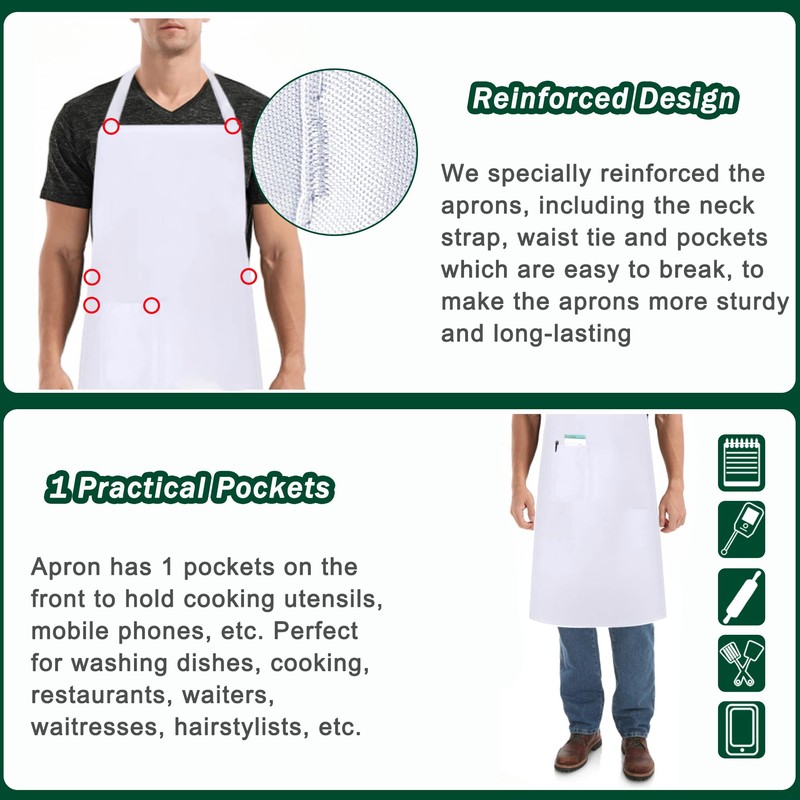 umboom 5 Pack White Chef Aprons, Catering Aprons for Men