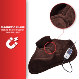 Durherm Far Infrared FIR Shoulder & Neck Wrap Heating Therapy Pad - 3 Heat Levels, 60-Minute Timer, Magnetic Clasp, Ultra-Soft Faux Leather, Deep Penetrating Heat (Brown)