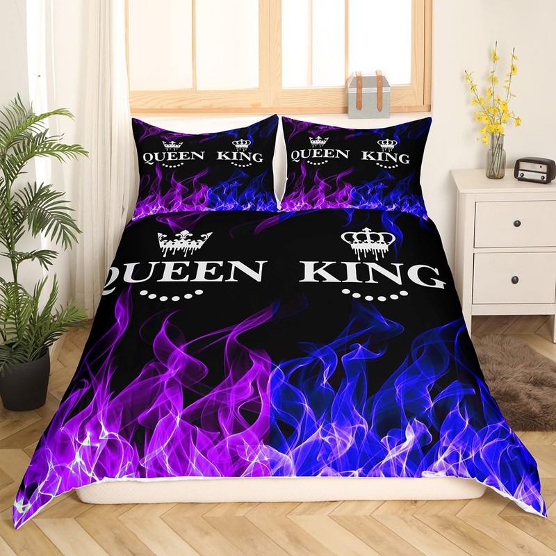 Homemissing King and Queen Crown Duvet Cover Set Modern Chic