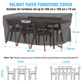 Velway Cover for Garden Furniture Waterproof - 180 x 120 x 74 cm Rectangular Protective Cover Windproof Lounge Furniture Cover for Garden Tables Seating Group Patio Furniture Black