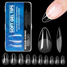QIUFSSE 550PCS Short Almond Nail Tips,Pre-shaped Soft Gel Nail Tips,Clear Press on Nails Tips Almond Shape,False Nails for Nail Extension Home DIY Nail Salon