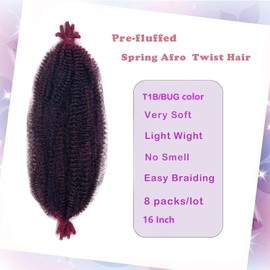Marley Twist Braiding Hair 16 Inch Pre-Separated Springy Afro Twist Hair 8 packs Wrapping Hair for Soft Locs Afro Twist Crochet Hair Braids Spring Twist for Black Women(16 Inch, T1B/BUG#)