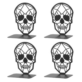Metal Bookends, MSDADA Book Ends for Shelves, Geometric Book Holder for Heavy Books, Decorative Skull Book Shelf Holder, Non-Skip Book Stoppers for Office, School, Home(2 Pairs)