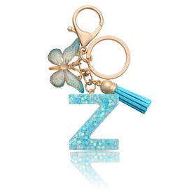 MORSUNBELA Keyring Letter Keyring Girls Initial Letter Keyring for Women Ladies Blue, Blue-z