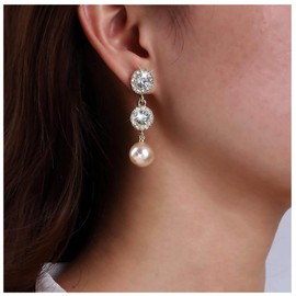 Atentuyi Boho Pearl Drop Dangle Earrings Gold Sparkly Rhinestones Earrings Vintage Pearl Earrings Cz Chain Earrings Wedding Crystal Earrings Long Tassel Earrings Jewelry for Women and Girls