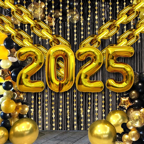 New Years Eve Party Supplies 2025:40in 2025 Balloons, Black Gold