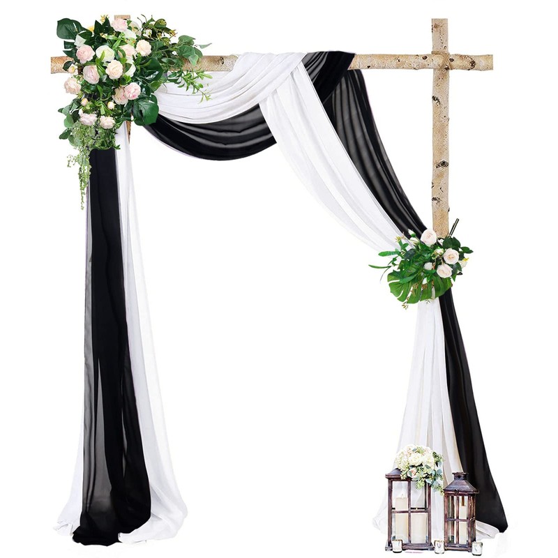 ShinyBeauty Wedding Arch Draping Fabric - Black & White 2