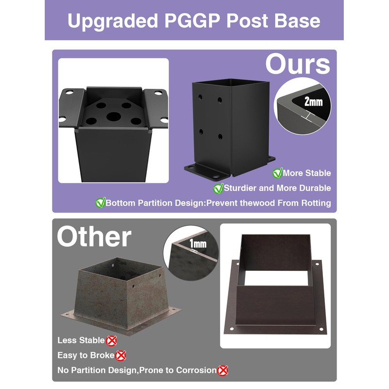 2 PCS Metal 4×4 Post Base, Inner Size 3.5"x3.5" Heavy