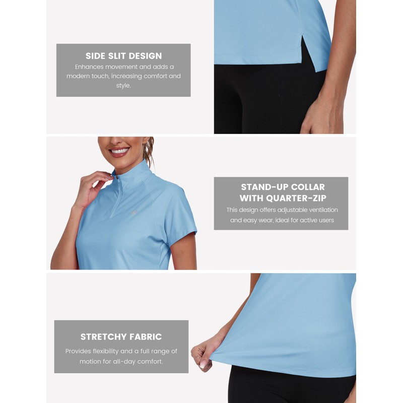 MoFiz UV Shirt Women's Short-Sleeved Rash Guard 1/4 Zip UPF