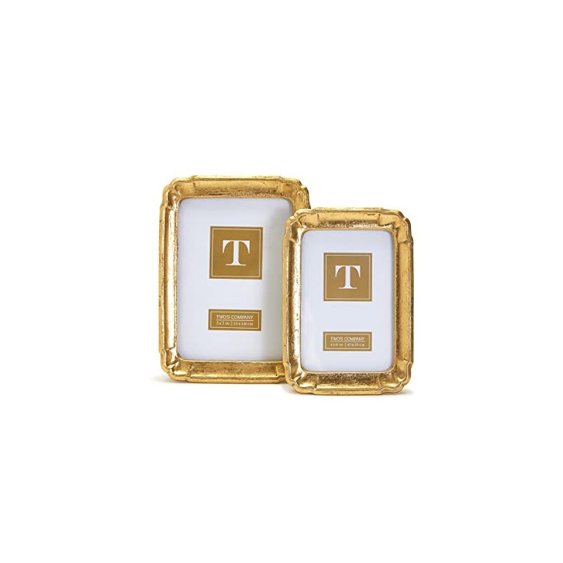 Two's Company Bonheur Set of 2 Gold-Leaf Photo Frames Includes