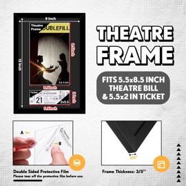 DoubleFill 4 Pcs Theatre Bill Frame Display Frame with Mat Holds 5.5 x 8.5 Inch Media Plus Ticket with Easel Stand and Hanger for Gallery Poster Wall or Tabletop Display (Black)