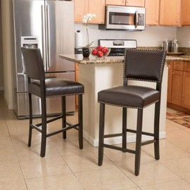 Christopher Knight Home Mayfield Bonded Leather Backed Barstools, 2-Pcs Set, Brown