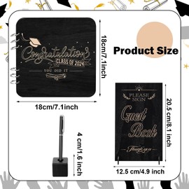 Vercraft Graduation Guest Book 2024 Class Wooden Guest Signature Wood Table Sign with Pen Graduation Party Supplies Memory Registry Guest Book with 144 Pages for College, High School Students