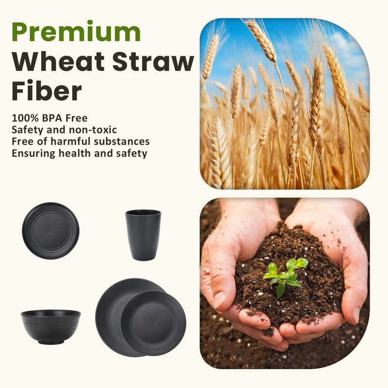 Homienly 40-Pieces Wheat Straw Dinnerware Set, Kitchen Plastic Wheat Straw
