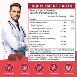 Feminine Balance Gummies for Women - Vaginal Health, pH Balance Support, Pineapple Probiotics Gummies for Women with Cranberry Extract and D-Mannose, Sugar Free, Vegan, Cranberry Flavor - 60Ct (2pack)