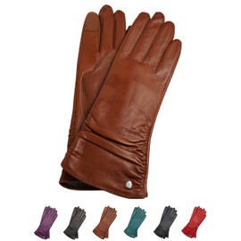 AKAROA ESTD 2019 BEA Women’s Leather Gloves, Italian Hair Sheepskin, Touchscreen Function, Knitted Lining with 50% Cashmere and 50% Wool, 4 Sizes S - XL (Bea) - Cognac, size: m