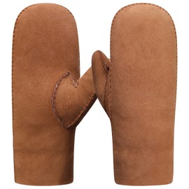Harssidanzar KL026EU Women's Winter Mittens, Warm Genuine Suede Lambskin Shearling Mittens Leather Gloves, Camel