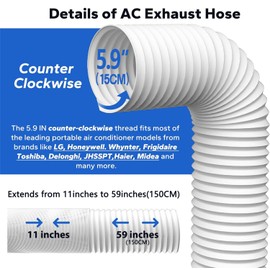 LINGKY Exhaust Hose, White, Diameter 150 mm, Length 3 m, Flexible PVC Hose for Air Conditioners, Tumble Dryer, Extractor Hood, Mobile Air Conditioning (White, Diameter 150 mm, Length 1.5 m)