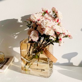 Clear Handbag Flower Vase - Glass Purse Vase for Flowers, 7.5 in Unique Decorative Vases (Handmade), Cool Large Bag Vase for Home Centerpieces Desktops Bookshelf Bedroom Living Room Decor